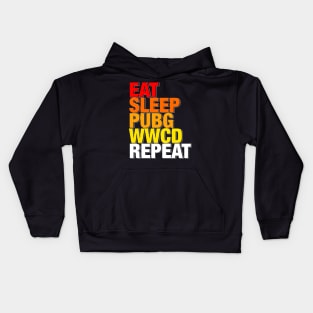 Eat, Sleep, PUBG, WWCD, Repeat Kids Hoodie